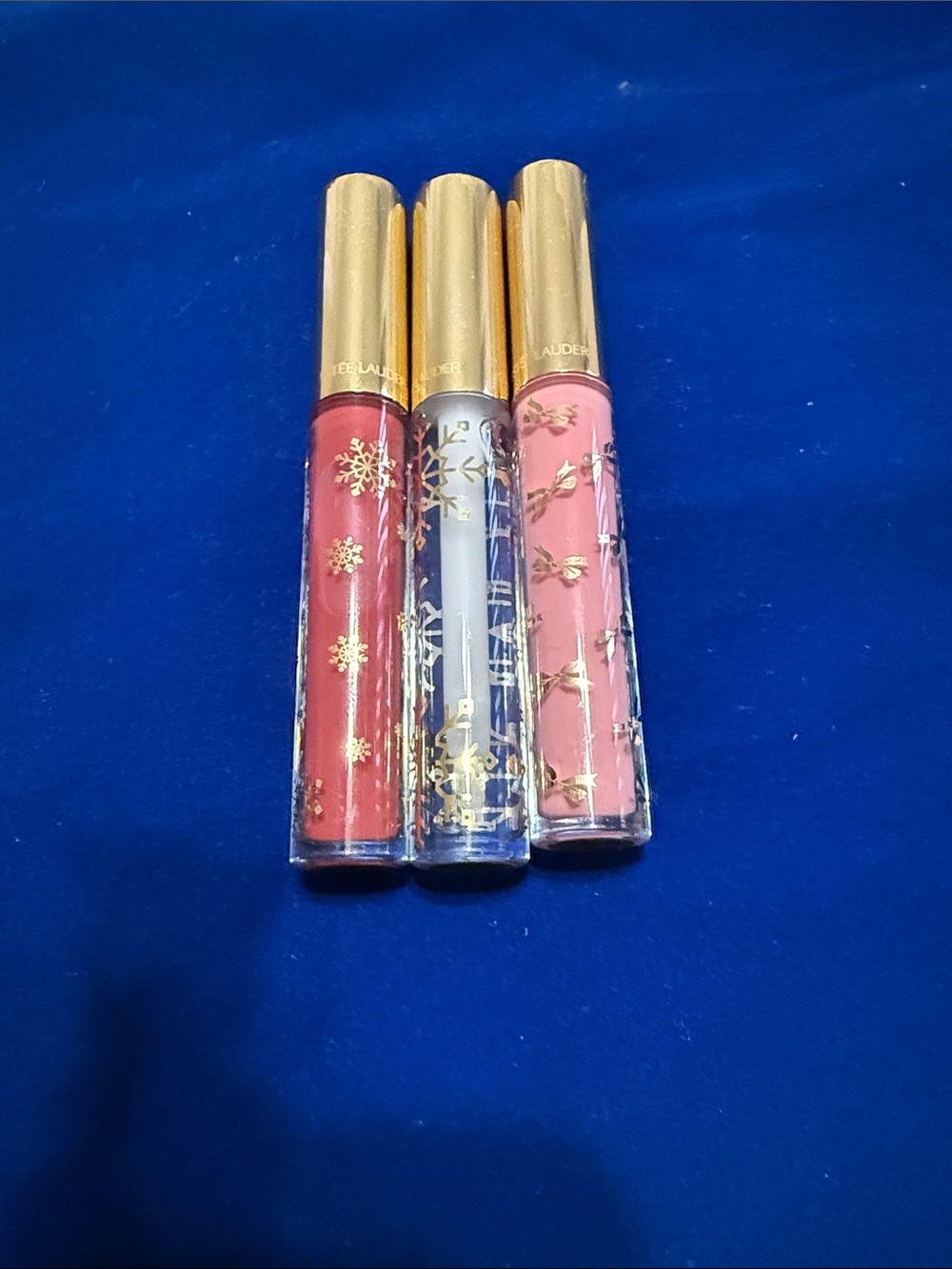 Estee Lauder Lip Gloss Trio — Red, Clear, Pink